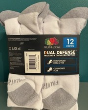 Fruit of the Loom Men's 11 Pair Pack Dual Defense Cushioned Socks White 6-12