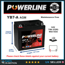 YB7-A AGM Powerline Motorcycle Battery 12V 7Ah YB7A