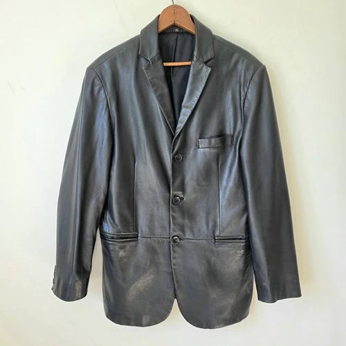 Metropolitan View Bloomingdale’s Lamb Leather Men’s Blazer Jacket Black 38S - product listing photo