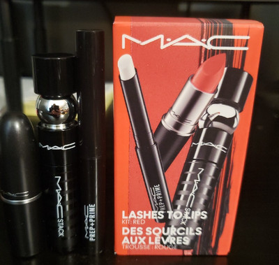 MAC Lashes To Lips Kit Red 607 ~ Black Stack Mascara & Lipstick & Lip Primer