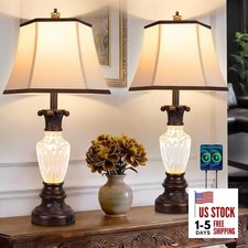 28.5" Table Lamps Set of 2, Nightstand Lamps with USB Ports, Farmhouse Lamps