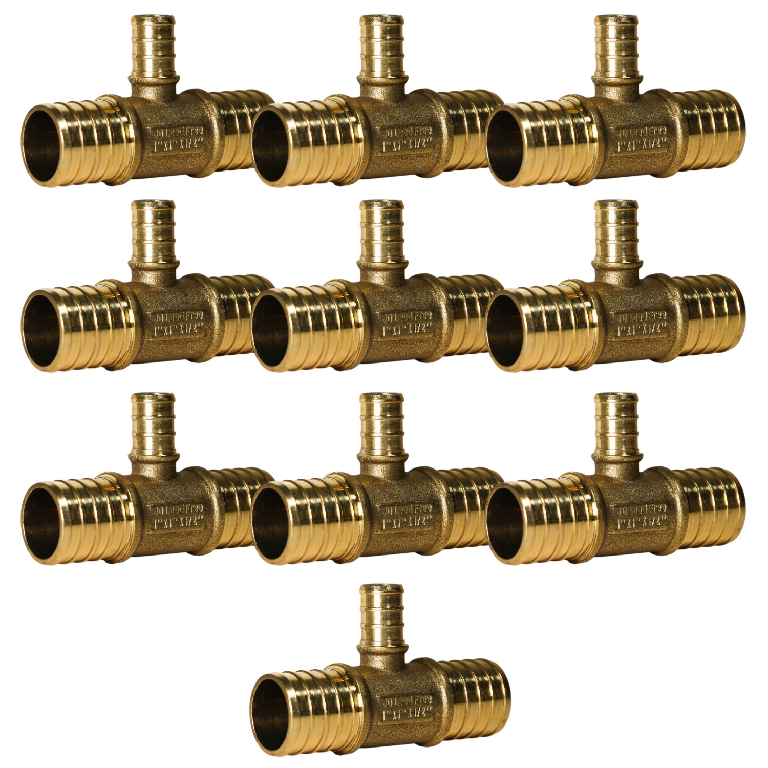 10 Pack XFITTING 1" X 1" X 1/2" Pex B Tee Brass Crimp Fittings , Pex B Pipe