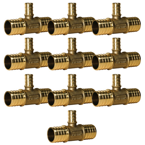 10 Pack XFITTING 1" X 1" X 1/2" Pex B Tee Brass Crimp Fittings , Pex B Pipe