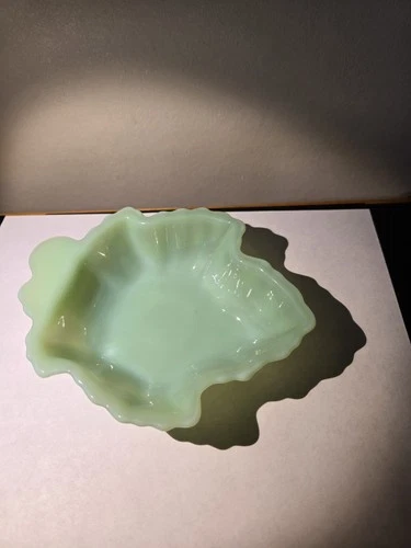 Vintage  Fire King Milk Glass Maple Leaf Jadeite Candy/Nut Dish Excellent Cond