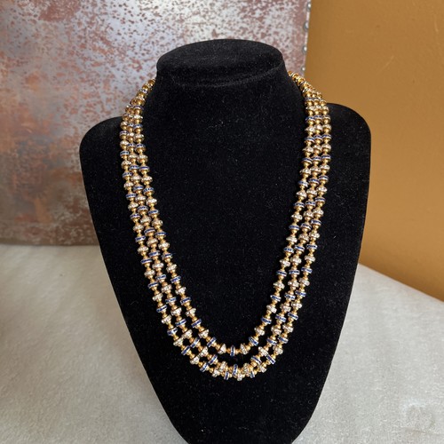 Franklin Mint Shakira Caine Etruscan Necklace Twilight Blue Grotto -Gold Tone