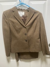 Vtg 90s Jones New York Petite Suit 8P Brown Herringbone Tweed Skirt Blazer