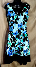 Chaps Women’s Blue and Black Floral  Fit and Flare Sleeveless Dress SIZE 4
