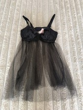 Victoria's Secret Lace Tulle Plunge Babydoll Set Black Size M NWT Lingerie