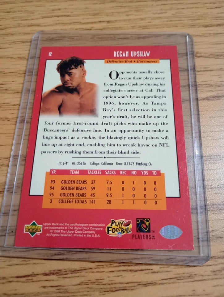1996 Upper Deck Star Rookie Regan Upshaw #12 Rookie RC Football Card - Image 2 of 2