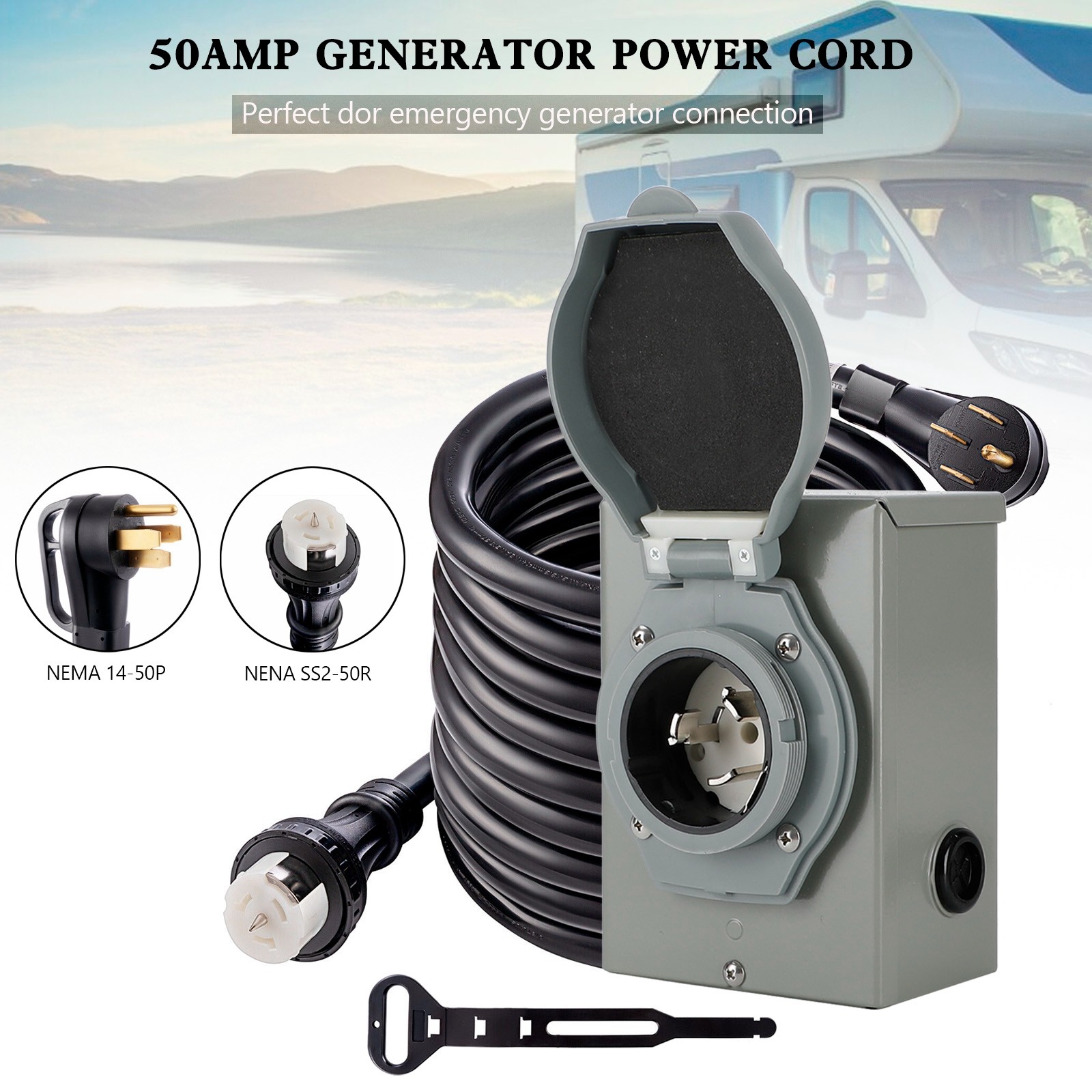 Cord 25ft+power Inlet Box Waterproof Combo Kit Rv Extension 