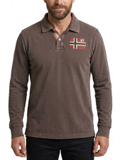 NAPAPIJRI Polo Shirt Men Size L Long Sleeve Brown VR3904