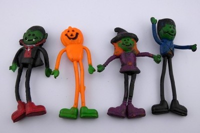 Vintage Halloween Bendy Bendable Dracula Frankenstein Witch Pumpkin Figure Lot D