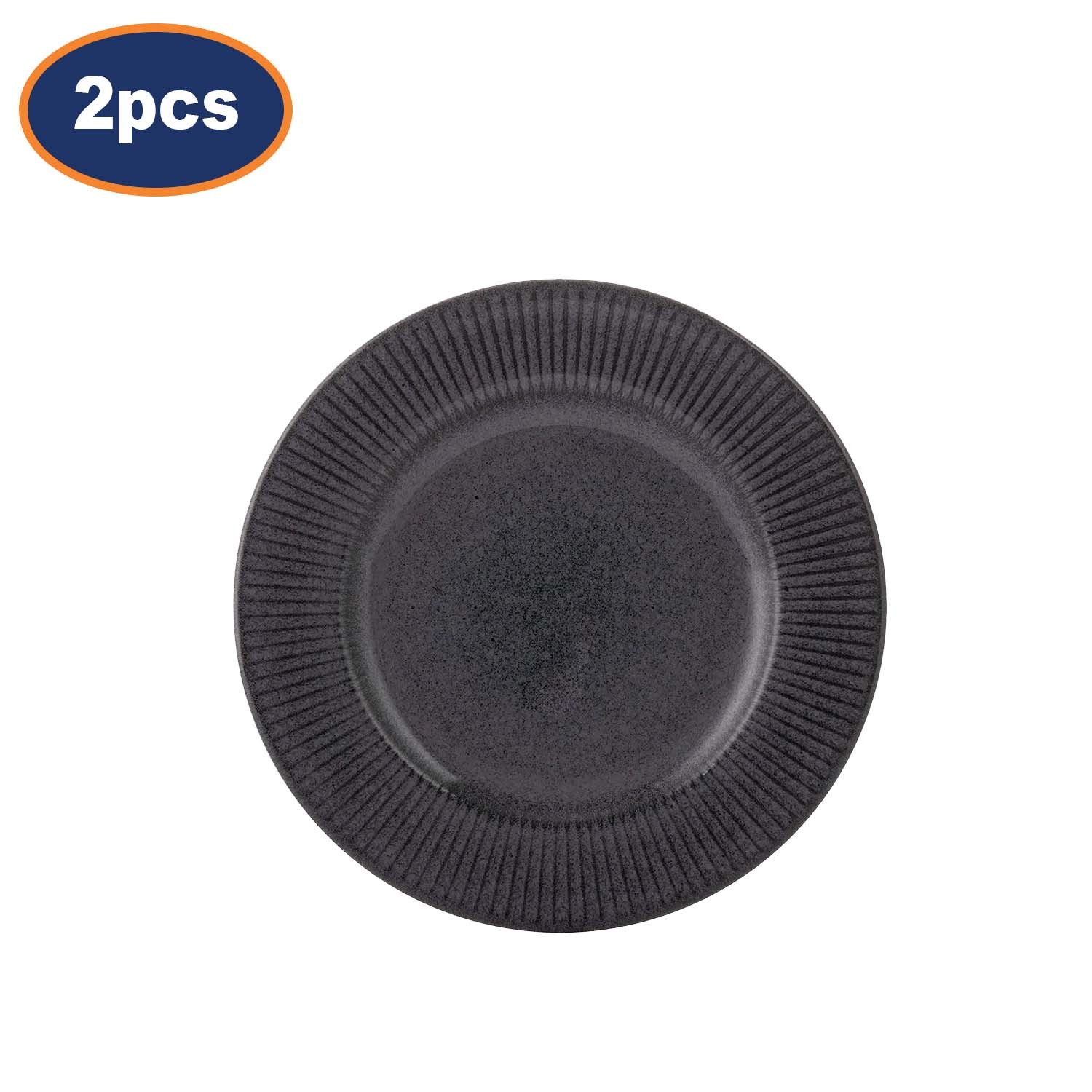 Stoneware Side Plate 20.3cm Round Black Linear Reactive Glaze Crockery Set of 2