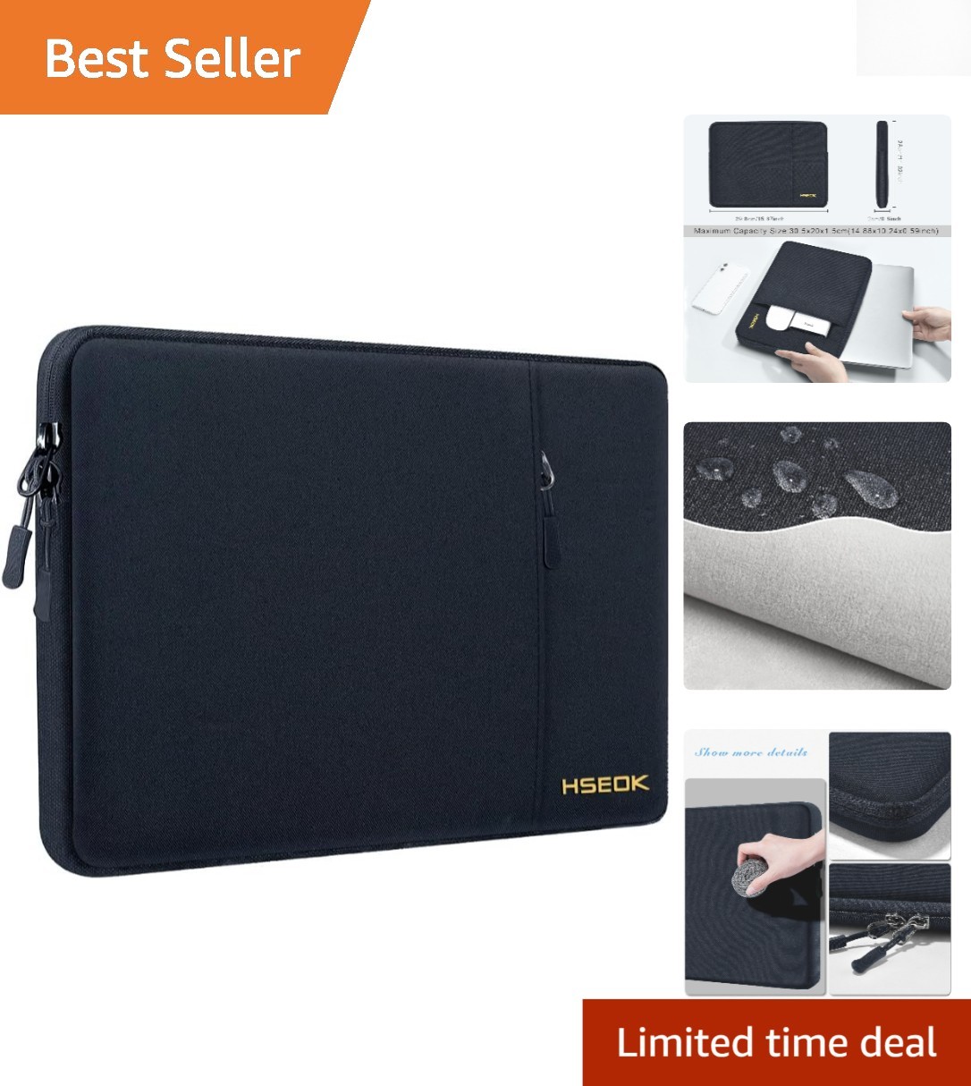 Elegant 15.6 Inch Laptop Sleeve with Accessory Pocket - Water Resistant Design