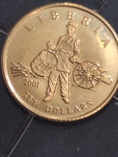 LIBERIA 2001 CIVIL WAR DRUMMER 10$ 14 KARAT .5GRAMS .585 GOLD AMERICAN Mint COA 3919.04 per troy oz