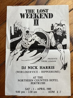 Rare Original 1989 The Lost Weekend II Rave Dance Poster Portrush N. Ireland