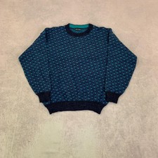 Vintage abstract knitted jumper Patterned Grandad chunky knit sweater Men's L
