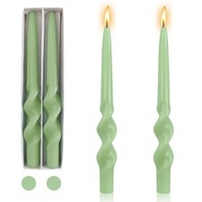 Green 23D Spiral Taper Candles Swirl 10 Inch Long Dripless Candlestick 2 PCS
