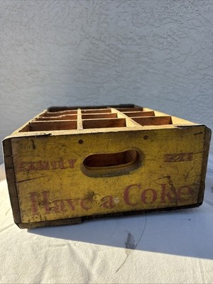 Vintage Yellow & Red Coca-Cola Family Size Wood Crate For 12