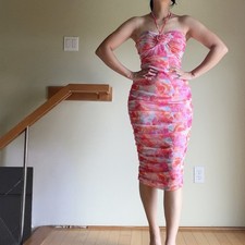 NWT ZARA FLORAL PRINTED TULLE RUCHED DRESS SIZE S SMALL