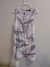 TAHARI Sz Med Women’s Sleeveless Shift Dress Purple Palm Leaf  Beach Summer