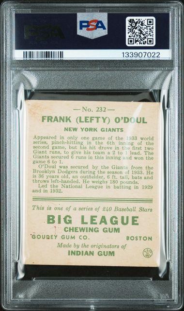 1933 Goudey Baseball LEFTY O'DOUL Trading Card #232 New York Giants PSA 2 view 2