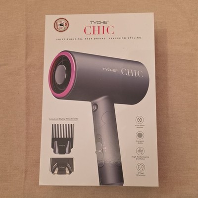 TYCHE CHIC Folding Handle Hair Dryer Gray/Pink Cool Shot Ceramic, 3 Speed