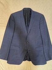 BOSS Hugo Boss Sport Coat Blazer Blue Micro Check US 42R EU 52 Two Button