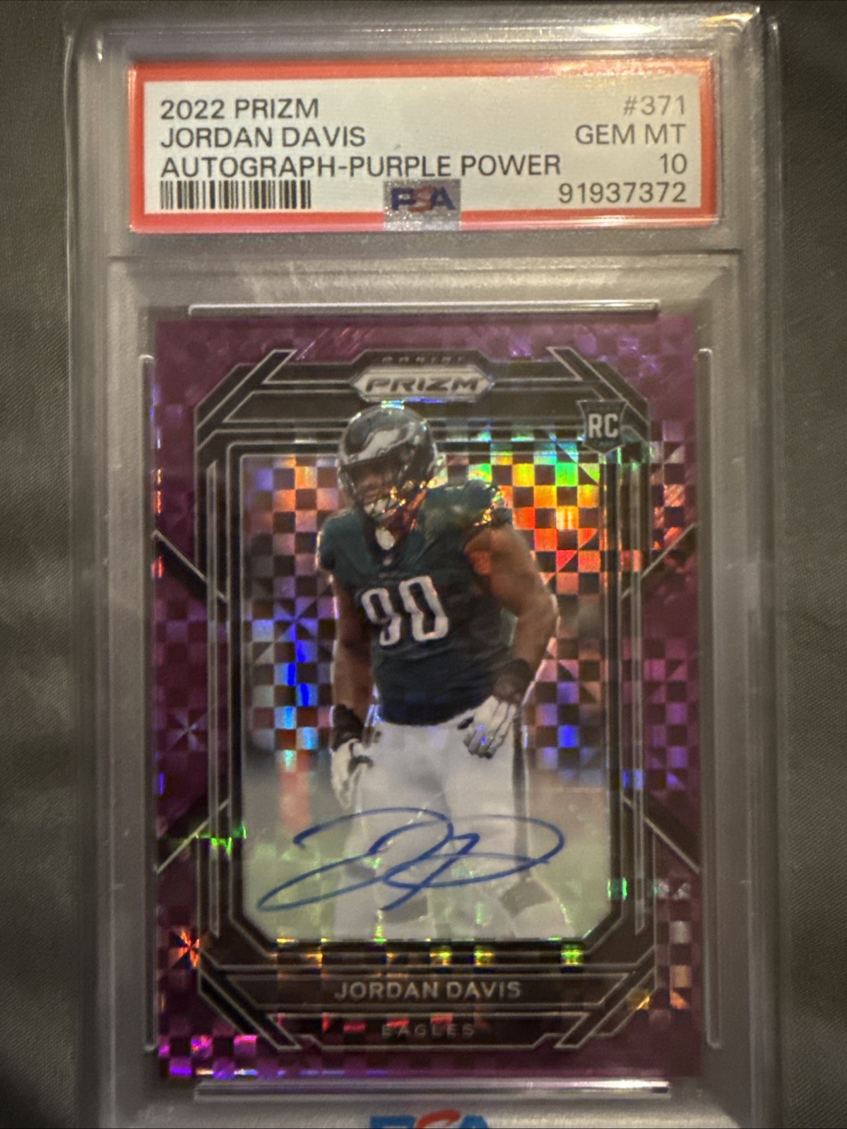 2022 Jordan Davis 3/49 Rookie Panini Prizm Purple Power Auto Eagles RC POP 4