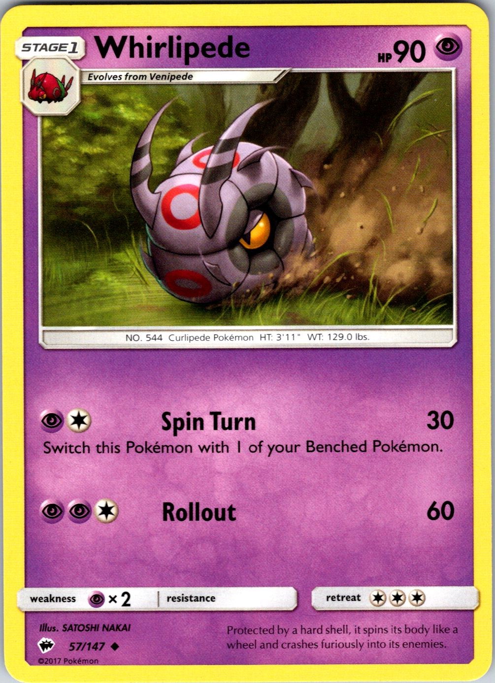 WHIRLIPEDE 57/147 UNCOMMON BURNING SHADOWS POKEMON NEAR MINT