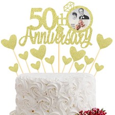 13 PCS Gold Glitter 50th Anniversary Cake Topper Happy 50th Anniversary Weddi...