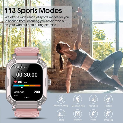 Smartwatch Rosa Donna Chiamate Bluetooth IP68 Fitness Tracker, 110+ Sportive REM - Afbeelding 6 van 8