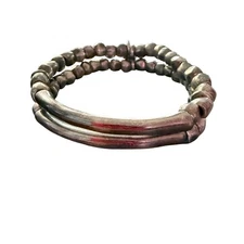 Uno De 50 Silver Stretch Beaded Double Strand Bracelet