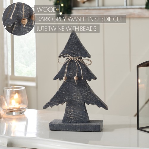 Three-Tiered Pine Distressed Dark Grey Wooden Tree Large 11x7x2.5 VHC Brands - Bild 5 von 5