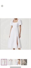 ASTR the Label womens white poplin puff sleeve dress sz LARGE side slit