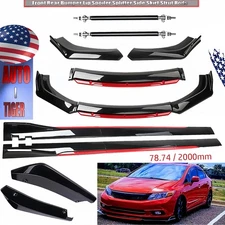For 2000-2021 Honda Civic Front Bumper Lip Body Kit+Side Skirt Glossy black-red