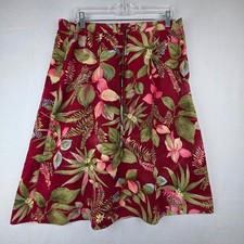 Sag Harbor Petite Skirt PM Tropical Floral A-Line Elastic Waist Burgundy Red