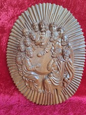 sehr schönes Holzbild , Schnitzerei : Das letzte Abendmahl , signiert