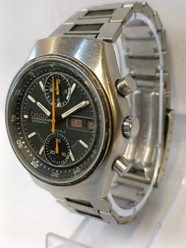 CITIZEN CHRONOGRAPH AUTOMATIC 23J PATINA BLACK DIAL 4-901045 WORKING CONDITION - Picture 4 of 22