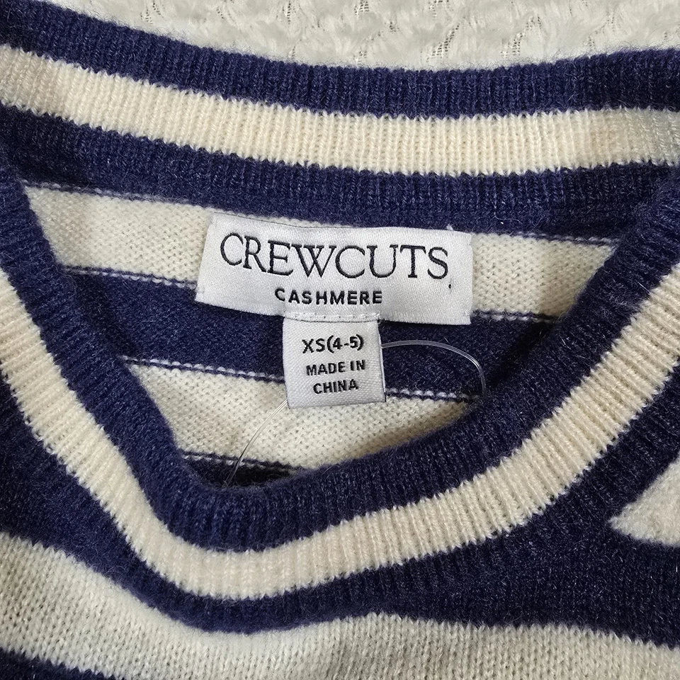 Suéter J.Crew Corte Redondo Niños 100% Cachemira Cuello Redondo Talla XS (4-5) Azul Marino Marfil Rayas Foto 4 de 4