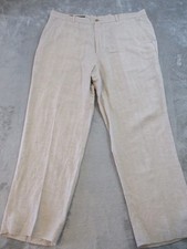 Perry Ellis Linen Pants Mens 40 Beige Khaki Golf Slacks Straight Flat 40x30