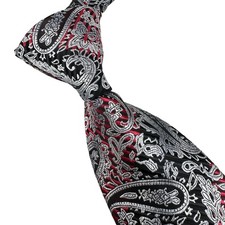 New Classic Paisley Red Black White Woven Skinny 100 Silk Men's Tie Necktie
