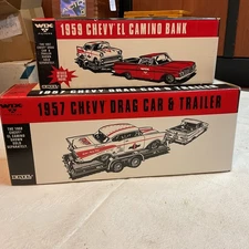 WIX 1959 CHEVY EL CAMINO 1957 CHEVY DRAG CAR & TRAILER ERTL DIE CAST Bank NIB
