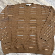 St Croix Vintage 90s Multicolor 3D Knit Crew Neck Sweater XL Brown Textured