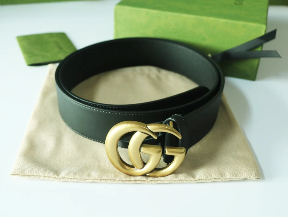 GUCCI  Black Leather Belt with Double GG Buckle 3.5cm width - Image 3 of 4