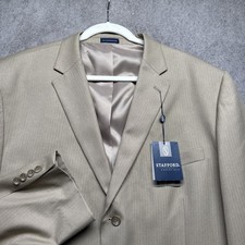 Stafford Tan Stripe Blazer Men  s 48R Classic Fit 2 Button Jacket Sport Coat