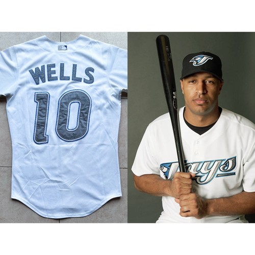 Camiseta Vernon WELLS #10 Toronto Blue Jays Años 2000 Auténtica 48 M Blanca MLB De Colección