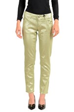 Just Cavalli Women's Coated Sparkle Green Straight Leg Jeans US 27 IT 41