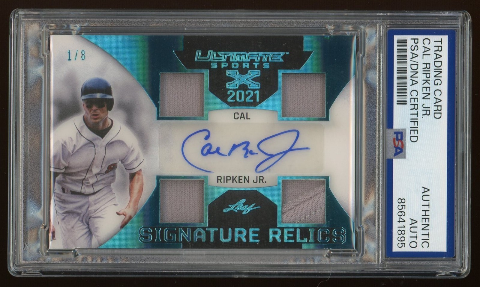 Cal Ripken Jr PSA/DNA (#1/8) 2021 Leaf Ultimate Sports Auto Quad Patch HOF