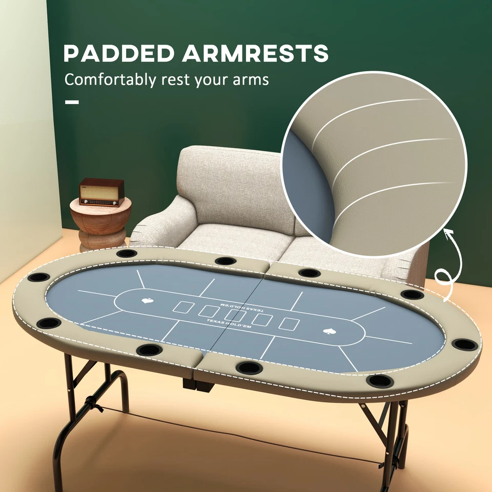 Brown & Blue Folding Poker Table, MDF & Steel, 178x89x70cm, 10 Players - Image 4 of 4